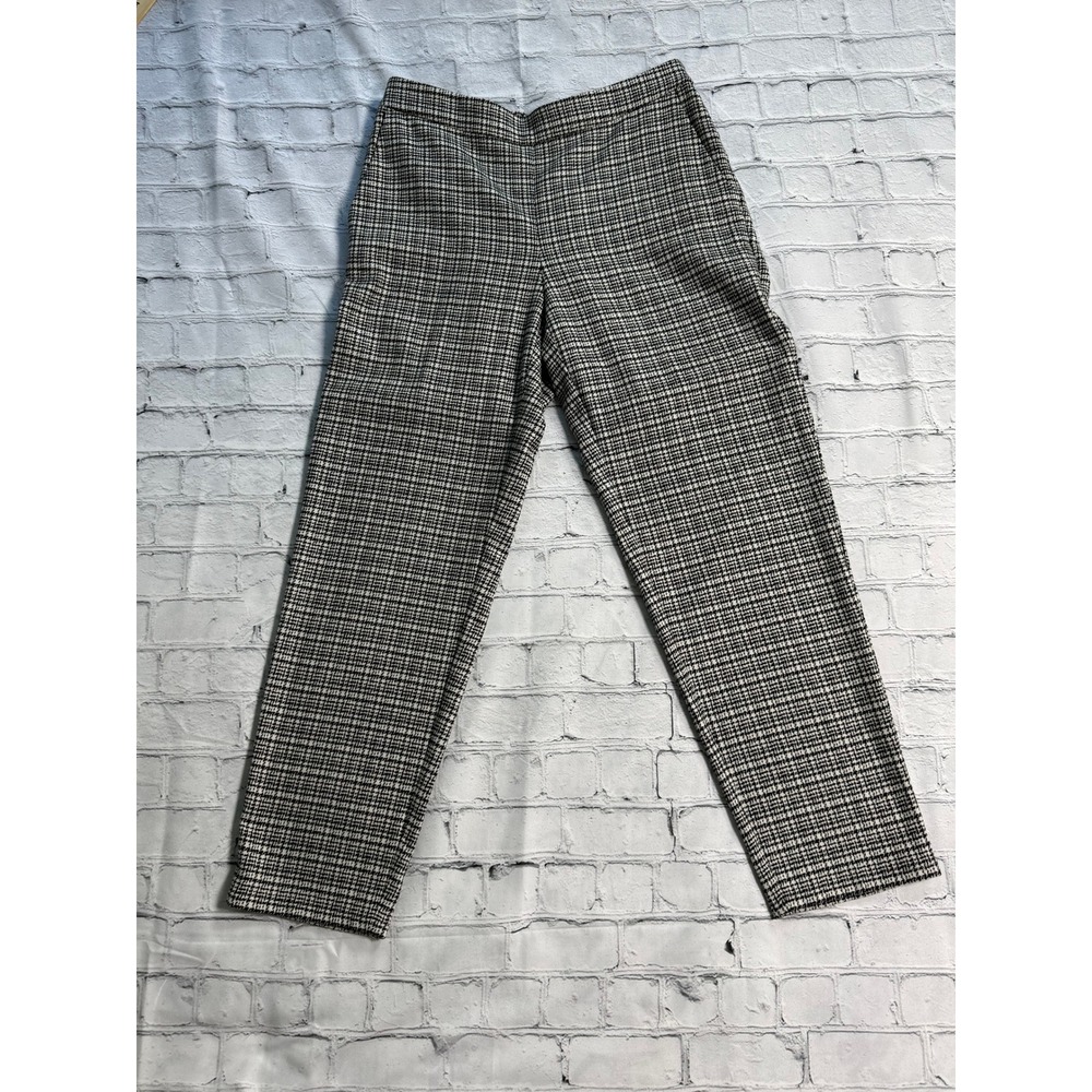 Eileen Fisher Slim Ankle Pant S/P Wool Plaid Black White Tapered Trouser NWT